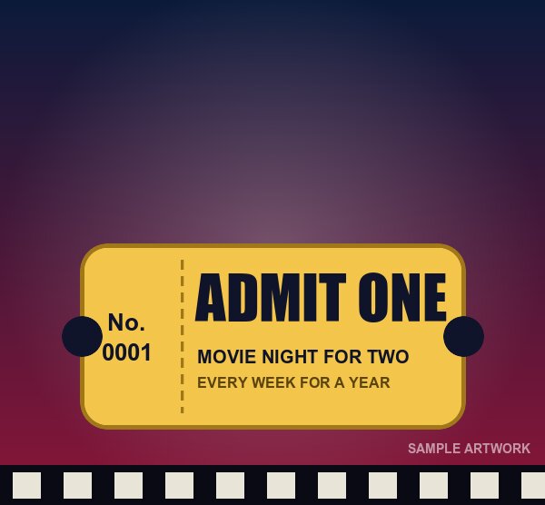 Golden cinema ticket: admit one, movie night for two every week for a year
